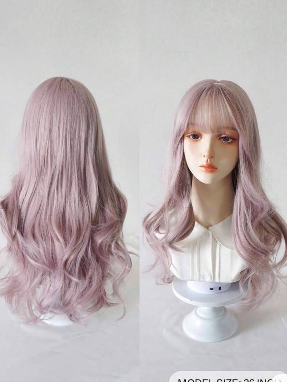 26 inch Light Icy Lavender Purple loose waves with bangs wig BRAND NEW